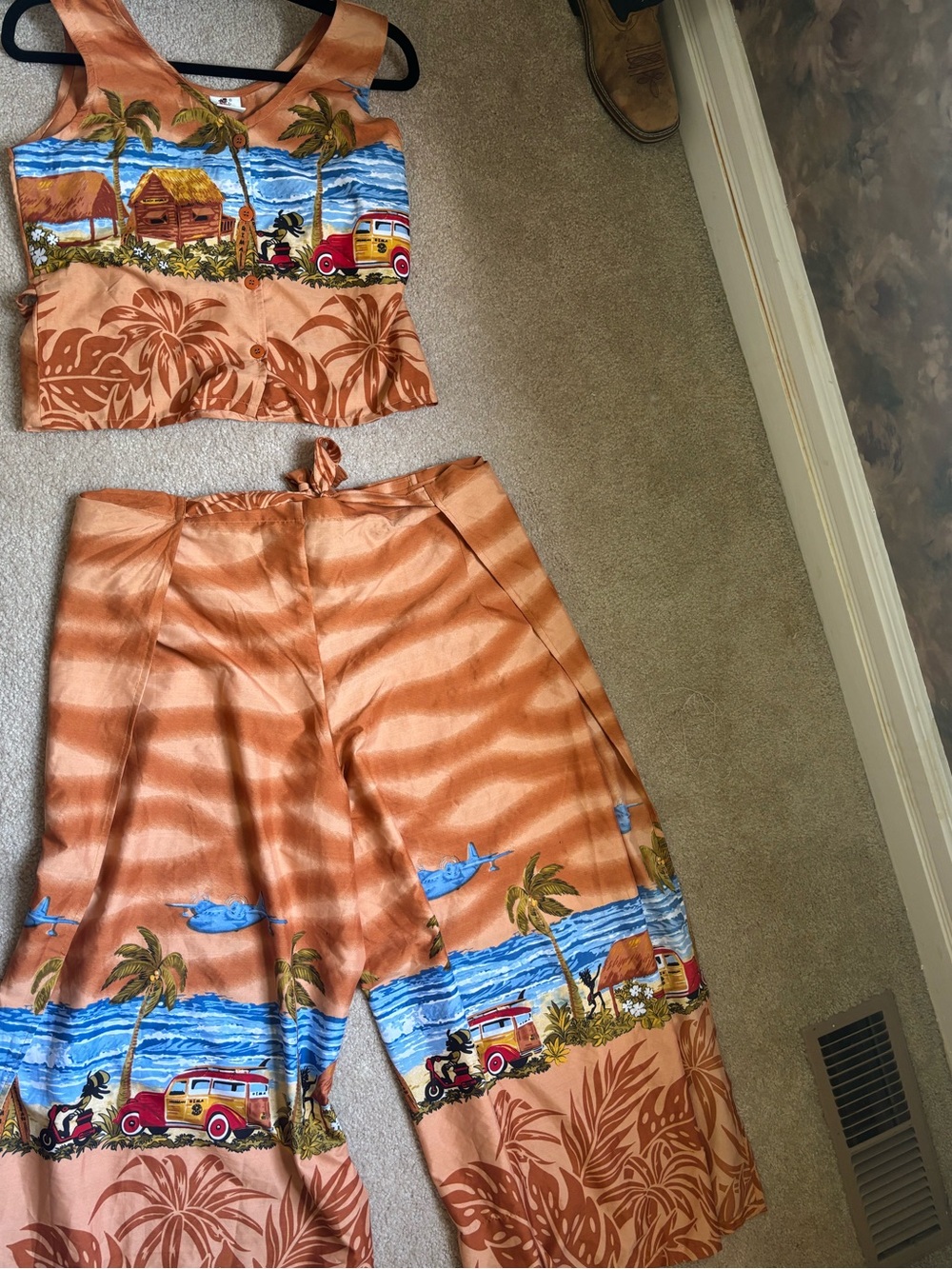 Source Unknown Orange Tropical Two-Piece Swim Coverup Set